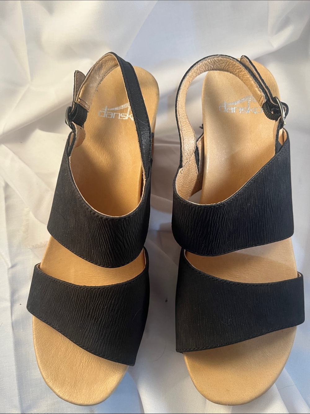 Dansk Black Crisscross Slingback Wedge Sandals - Picture 2 of 9